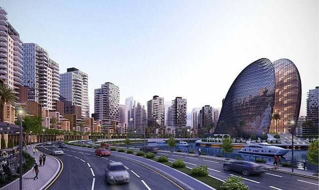 A modern, upscale residential estate in Nigeria at golden hour